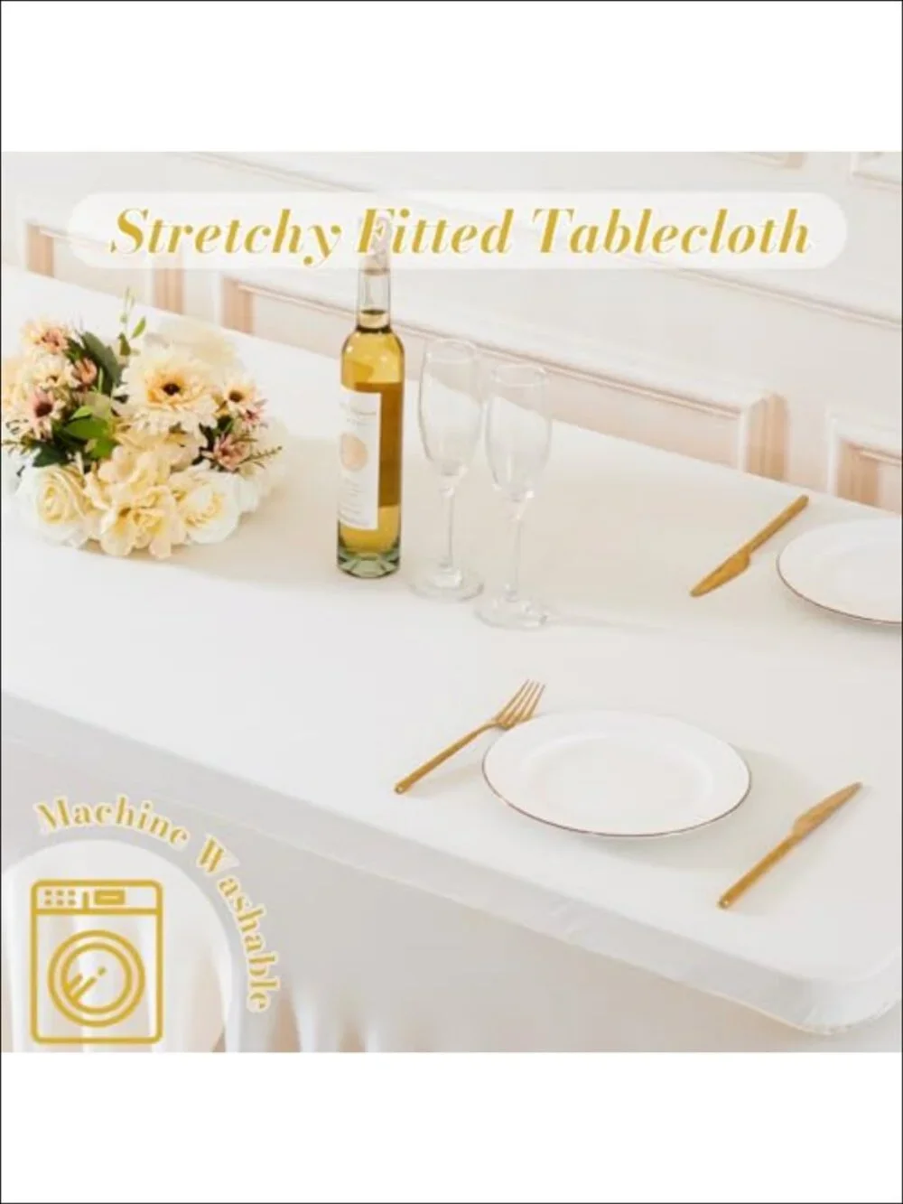 2 Pack Spandex Fitted Tablecloth 6ft Rectangle Stretch Wrinkle Free